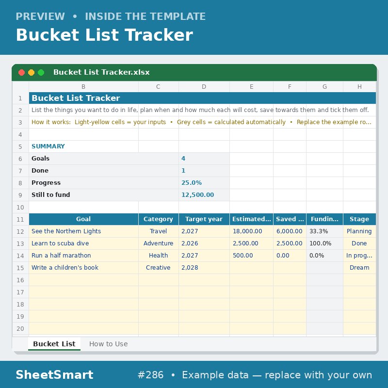 Bucket List Tracker – sheet preview