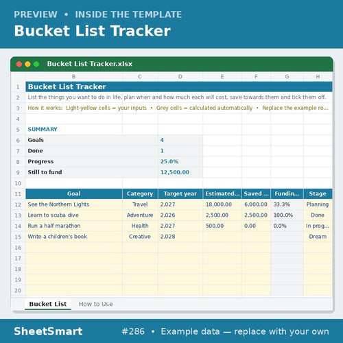 Bucket List Tracker – sheet preview