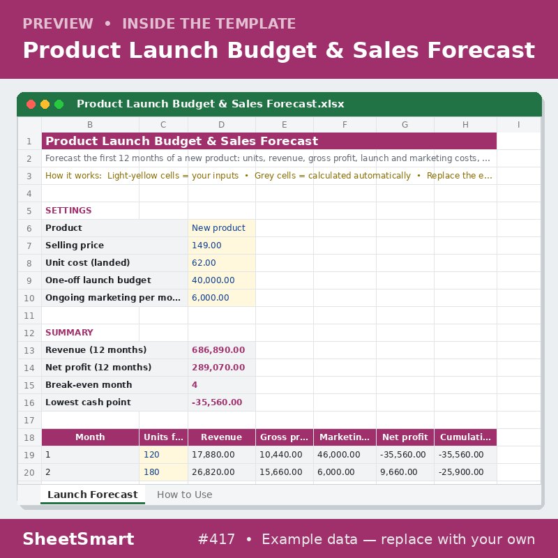 Product Launch Budget & Sales Forecast – sheet preview