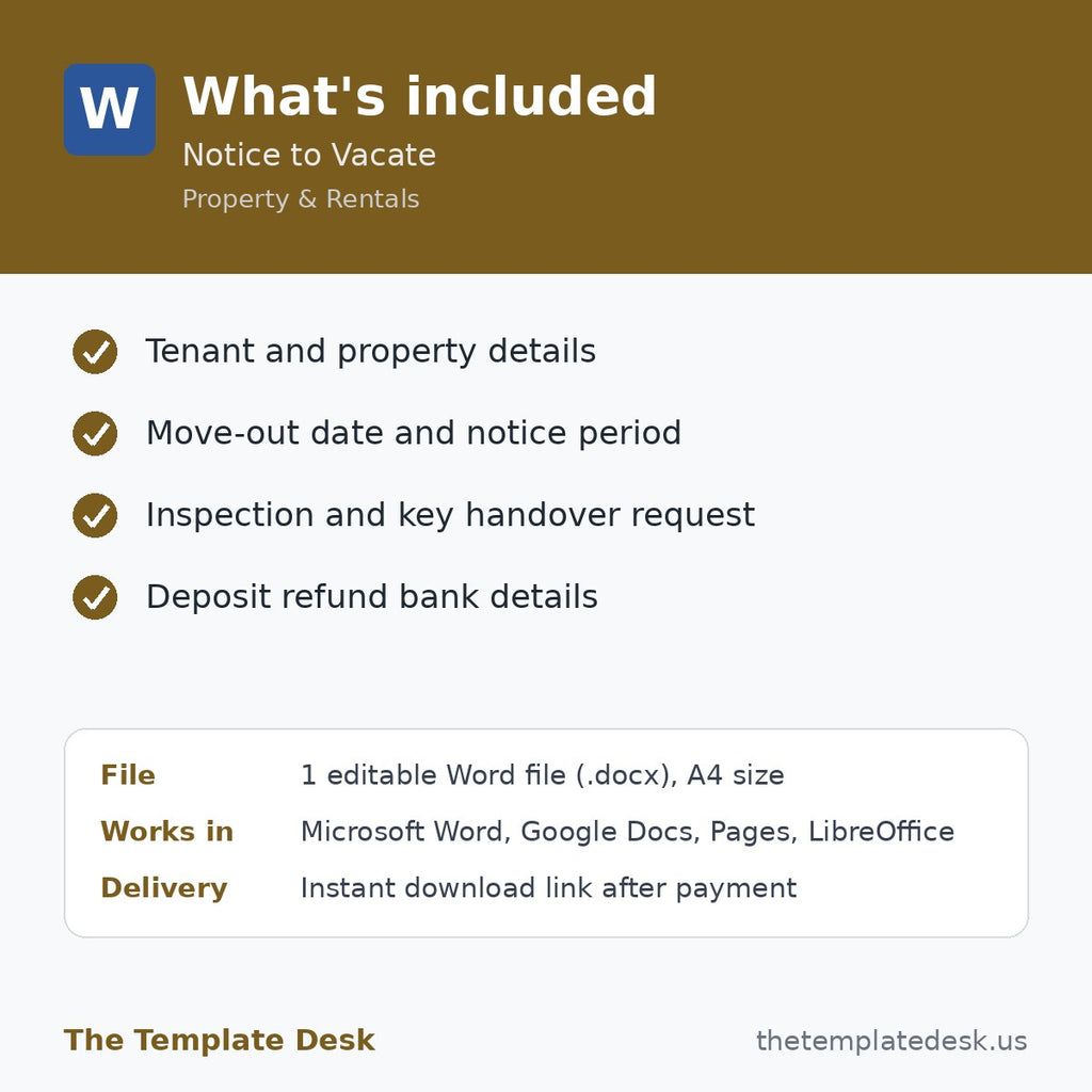 Notice to Vacate – what's included