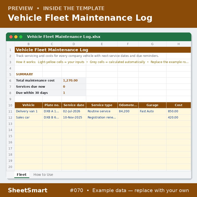 Vehicle Fleet Maintenance Log – sheet preview