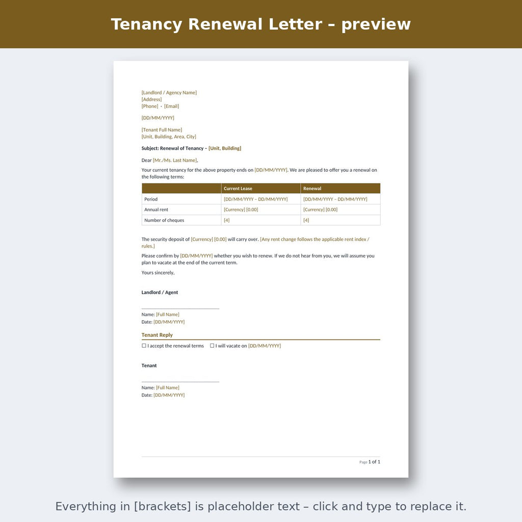 Tenancy Renewal Letter – preview