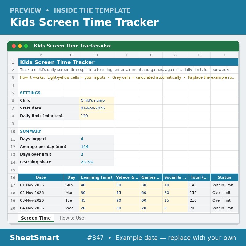 Kids Screen Time Tracker – sheet preview