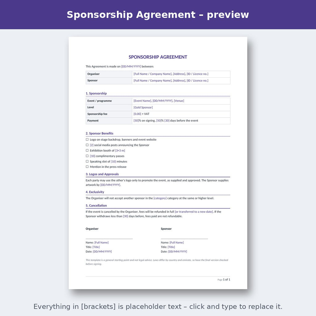 Sponsorship Agreement – preview