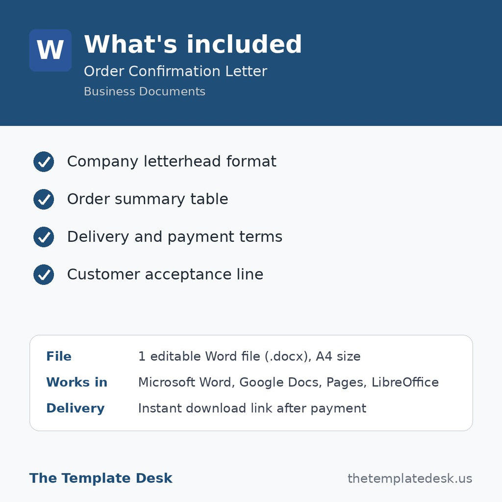 Order Confirmation Letter – what's included