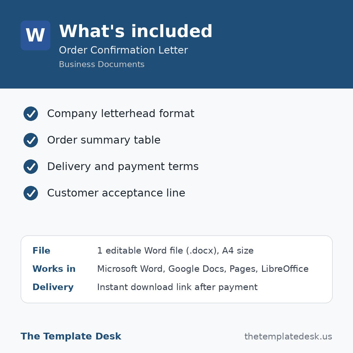 Order Confirmation Letter – what's included