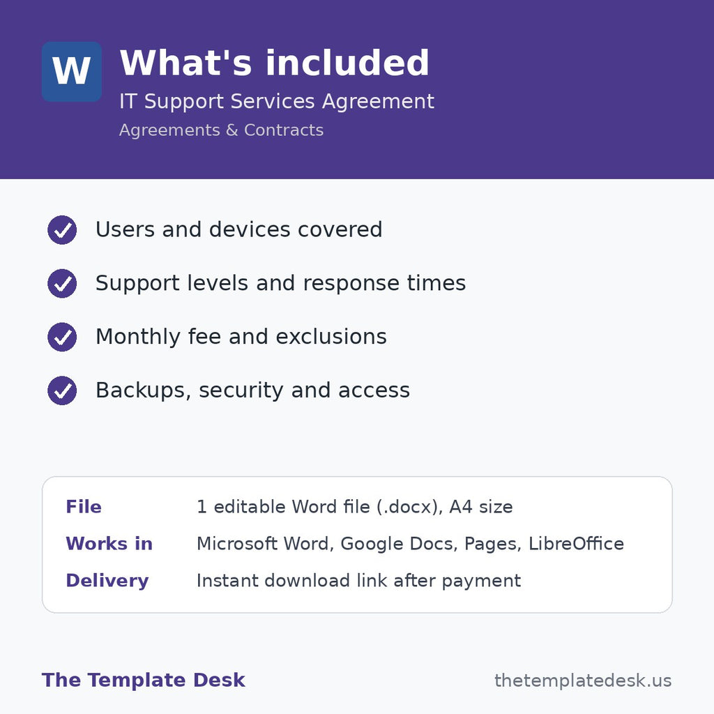 IT Support Services Agreement – what's included