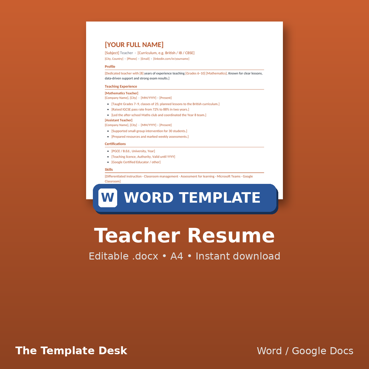 Teacher Resume – cover