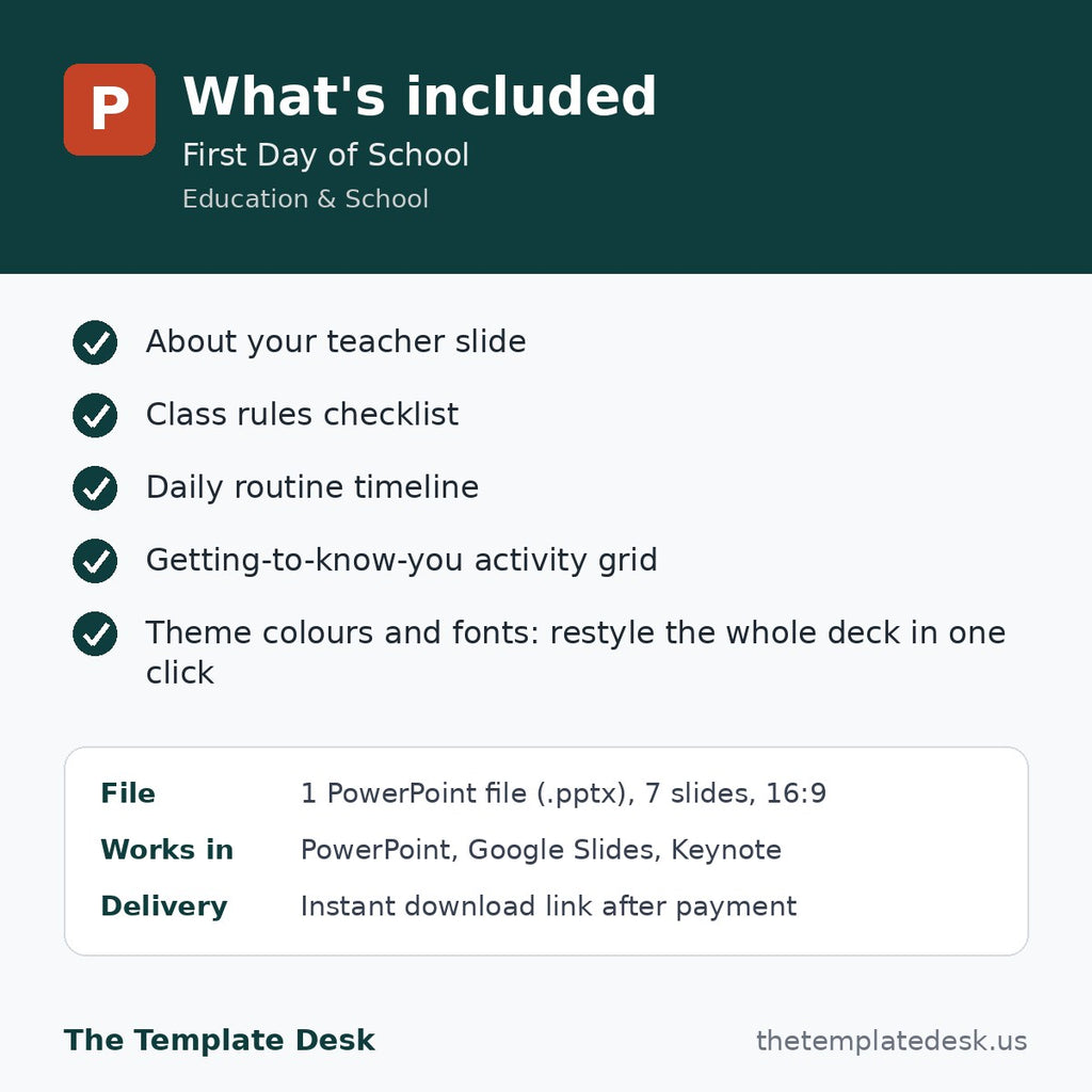 First Day of School – what's included