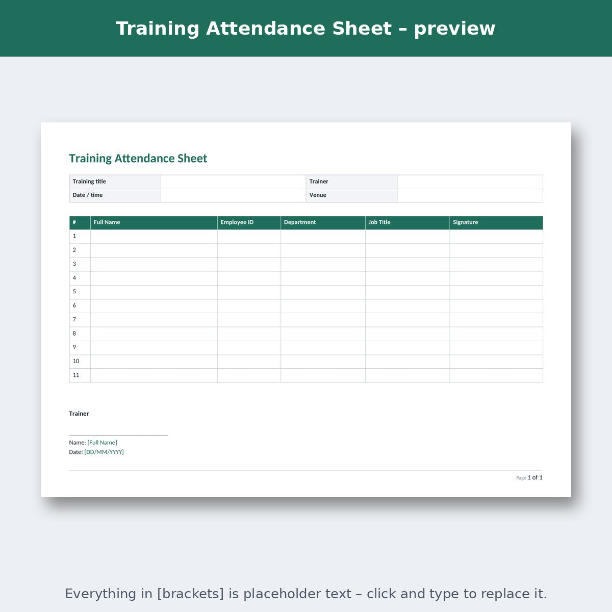 Training Attendance Sheet – preview