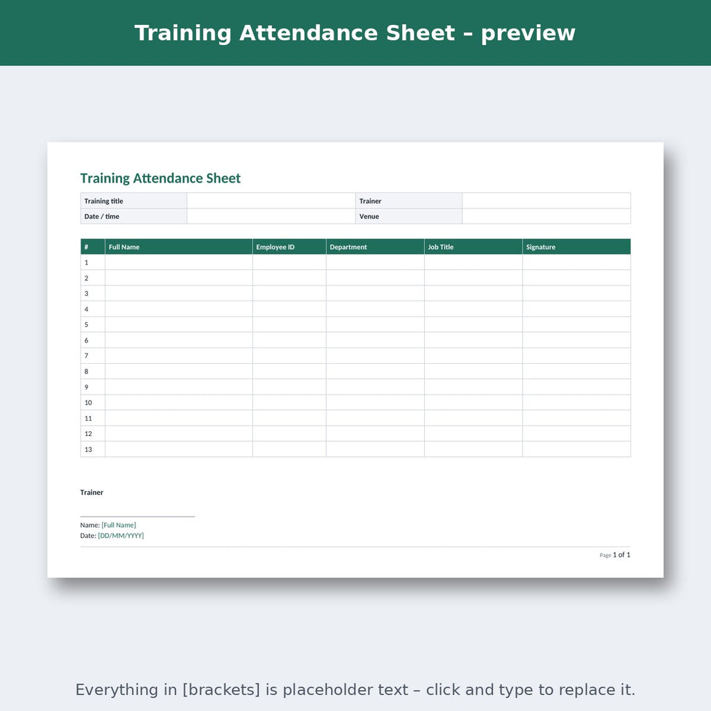Training Attendance Sheet – preview