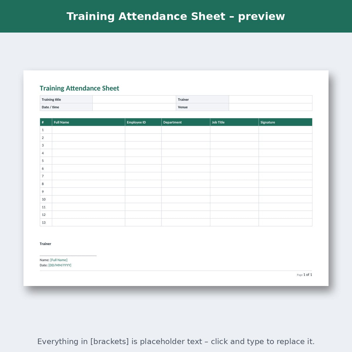 Training Attendance Sheet – preview