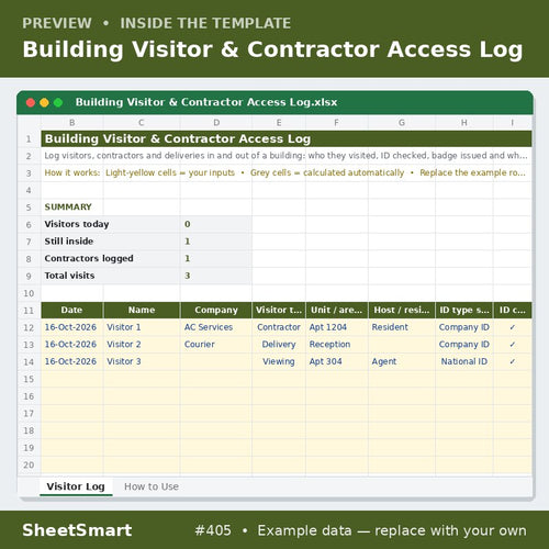 Building Visitor & Contractor Access Log – sheet preview
