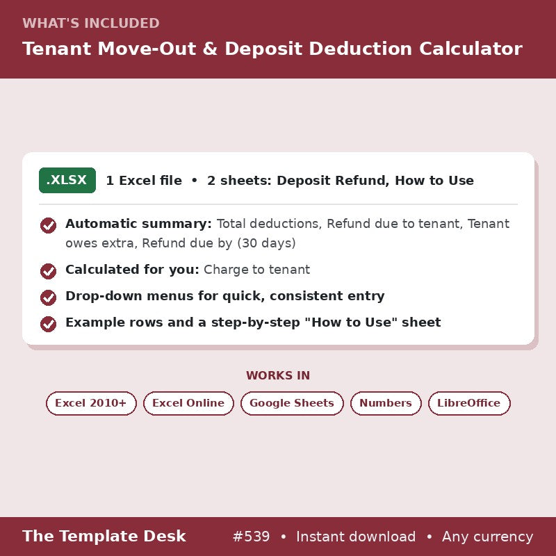 Tenant Move-Out & Deposit Deduction Calculator – what's included