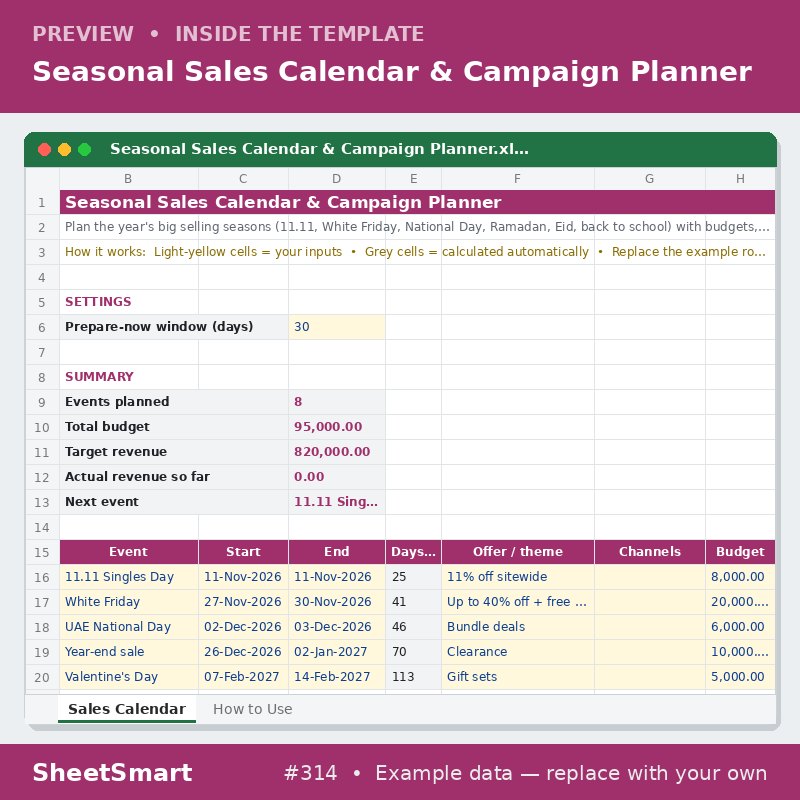 Seasonal Sales Calendar & Campaign Planner – sheet preview