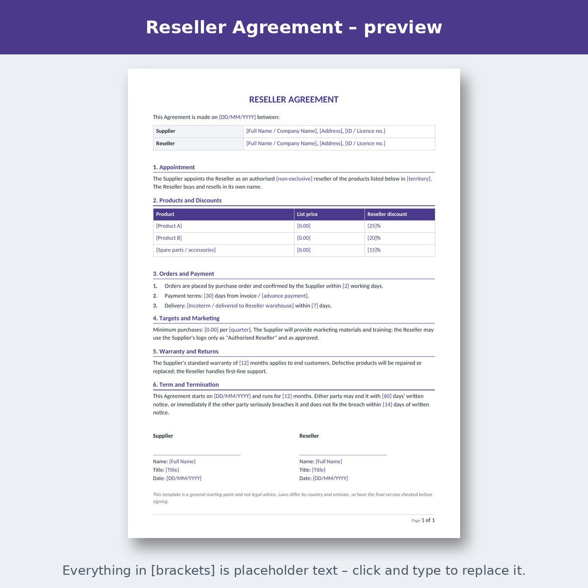 Reseller Agreement – preview