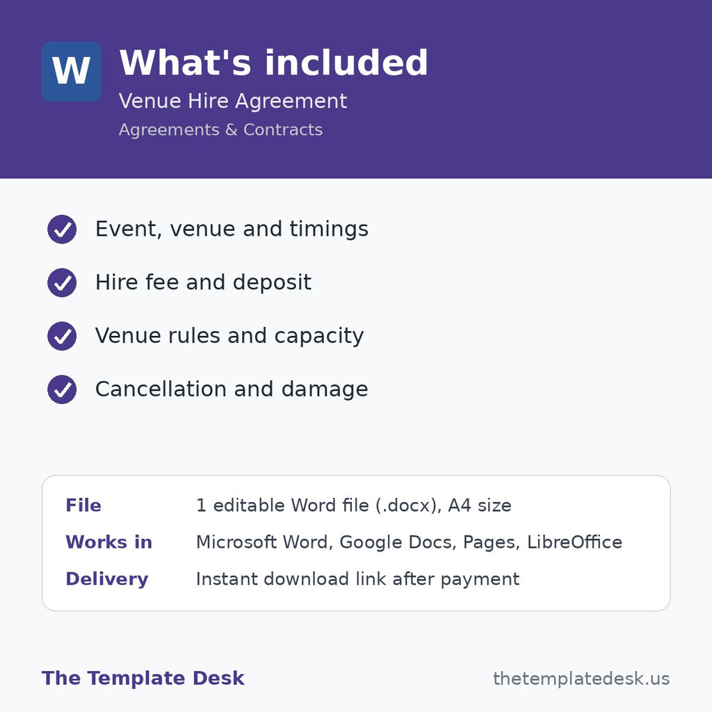 Venue Hire Agreement – what's included