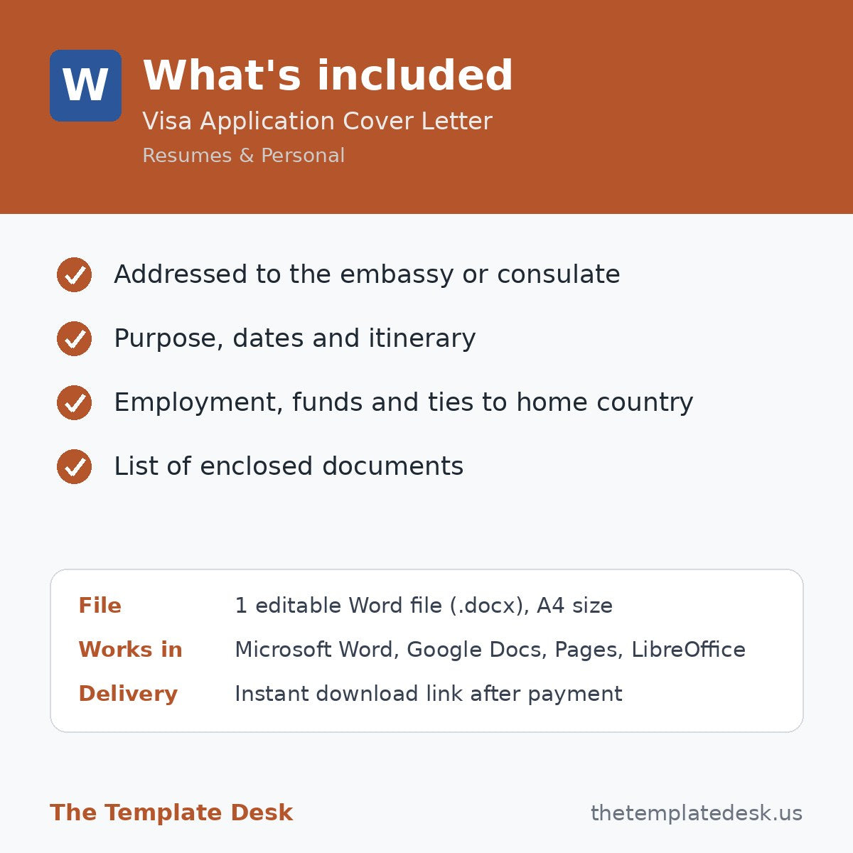 Visa Application Cover Letter – what's included