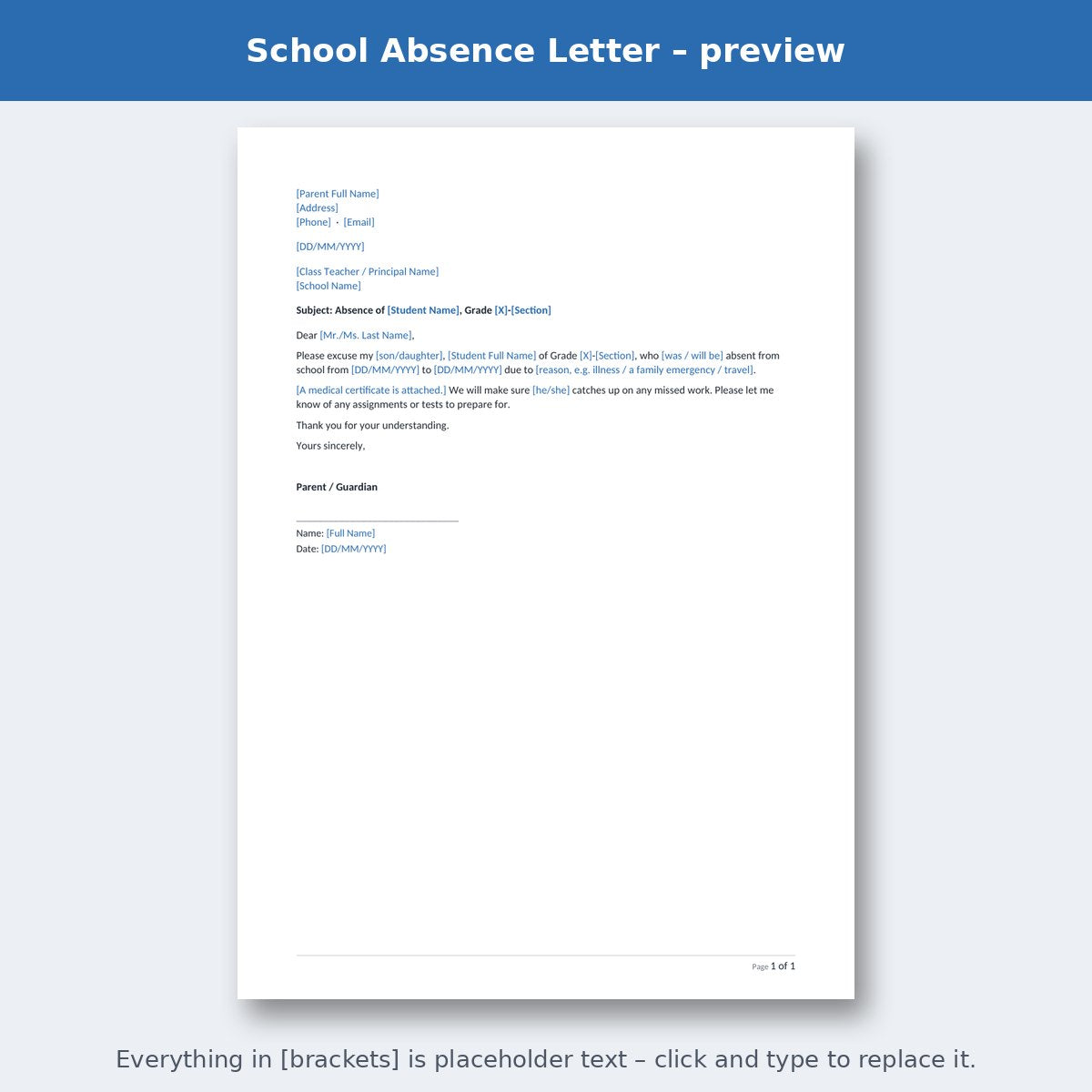 School Absence Letter – preview