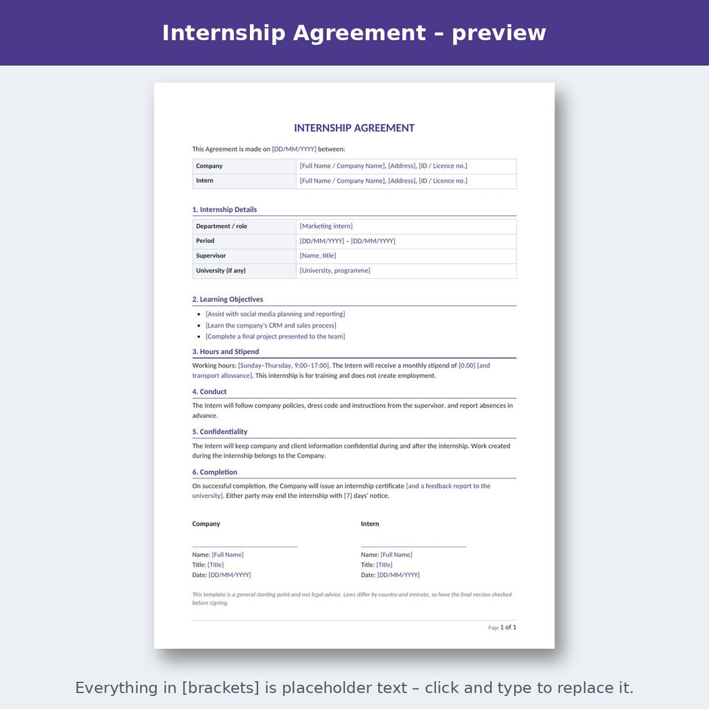 Internship Agreement – preview