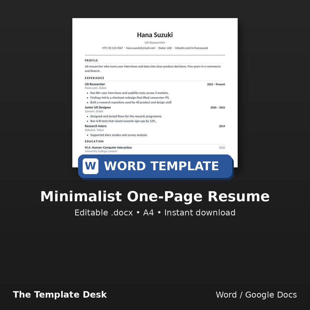 Minimalist One-Page Resume – cover