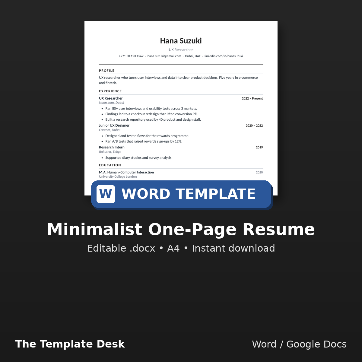 Minimalist One-Page Resume – cover