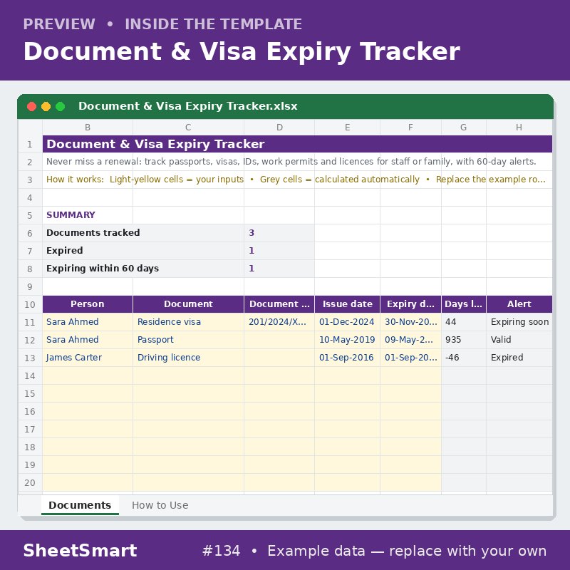 Document & Visa Expiry Tracker – sheet preview