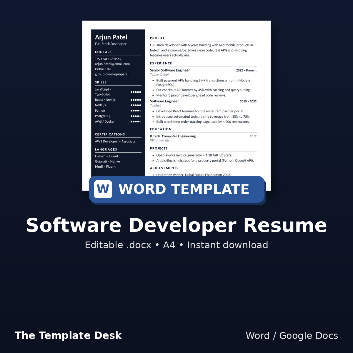 Software Developer Resume – cover