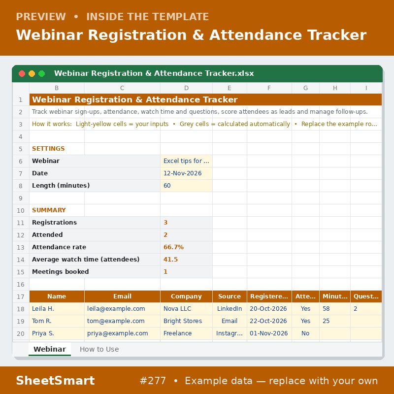 Webinar Registration & Attendance Tracker – sheet preview