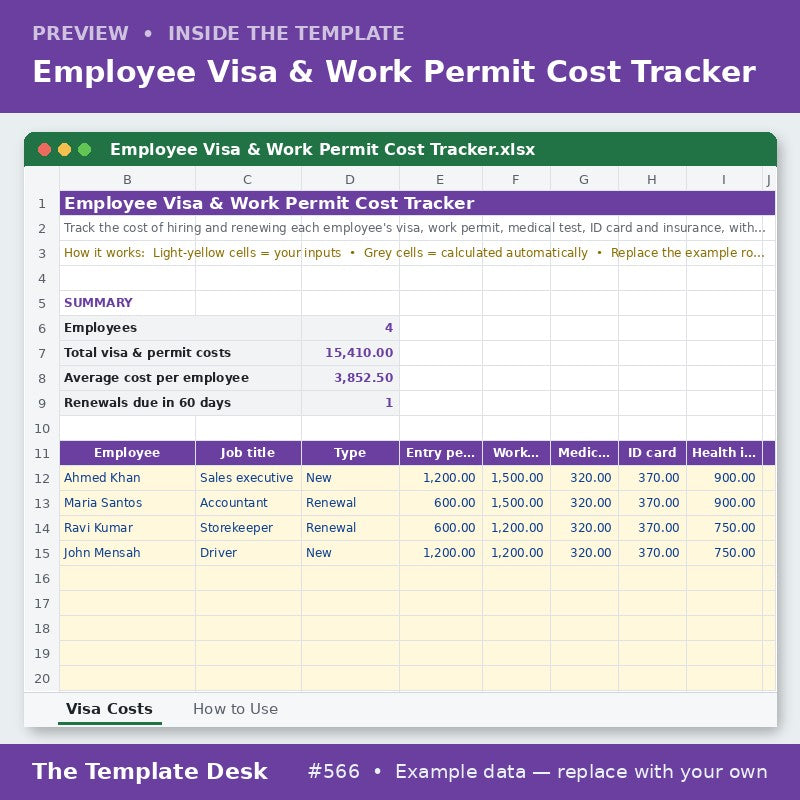Employee Visa & Work Permit Cost Tracker – preview