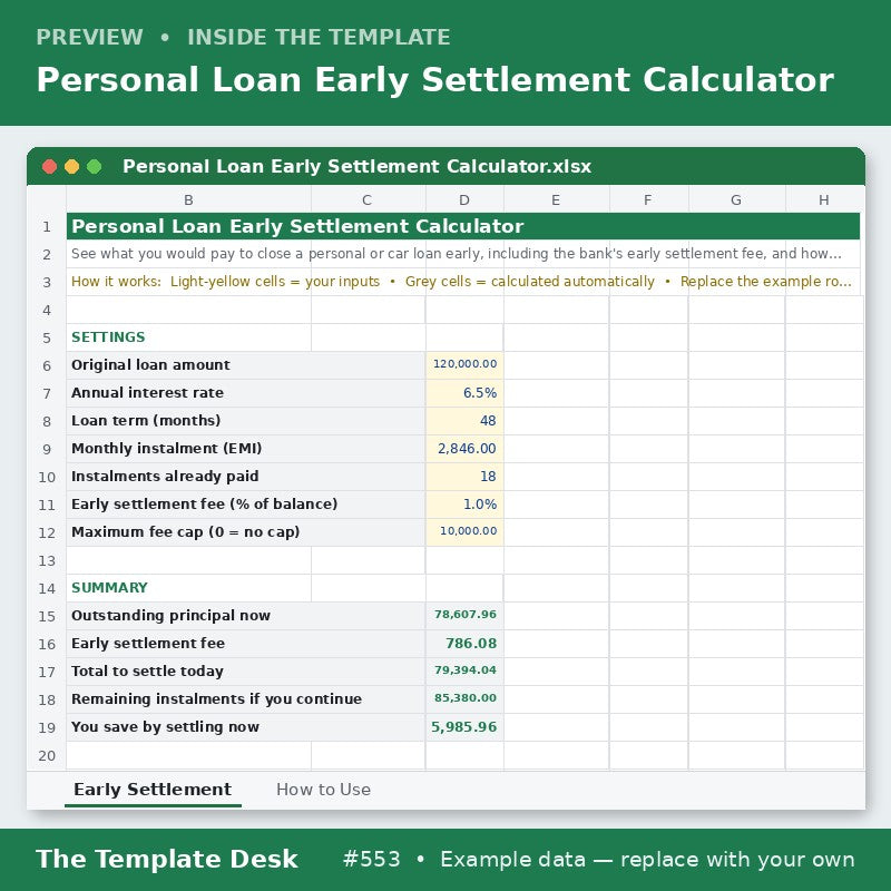 Personal Loan Early Settlement Calculator – preview