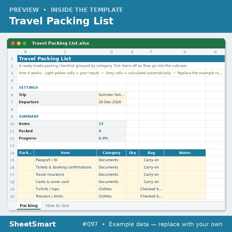 Travel Packing List – sheet preview