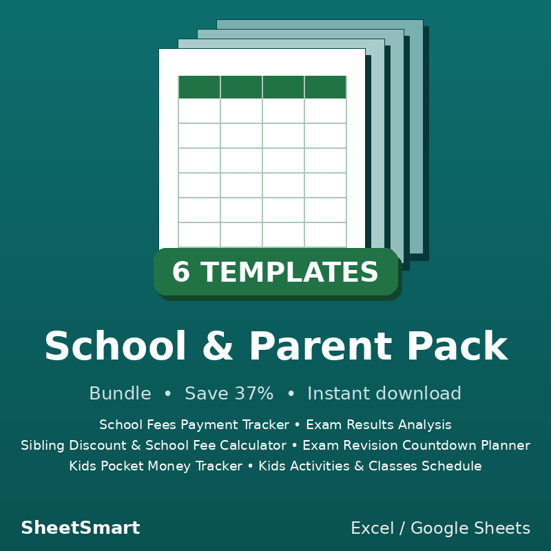 School & Parent Pack – 6 Excel templates bundle
