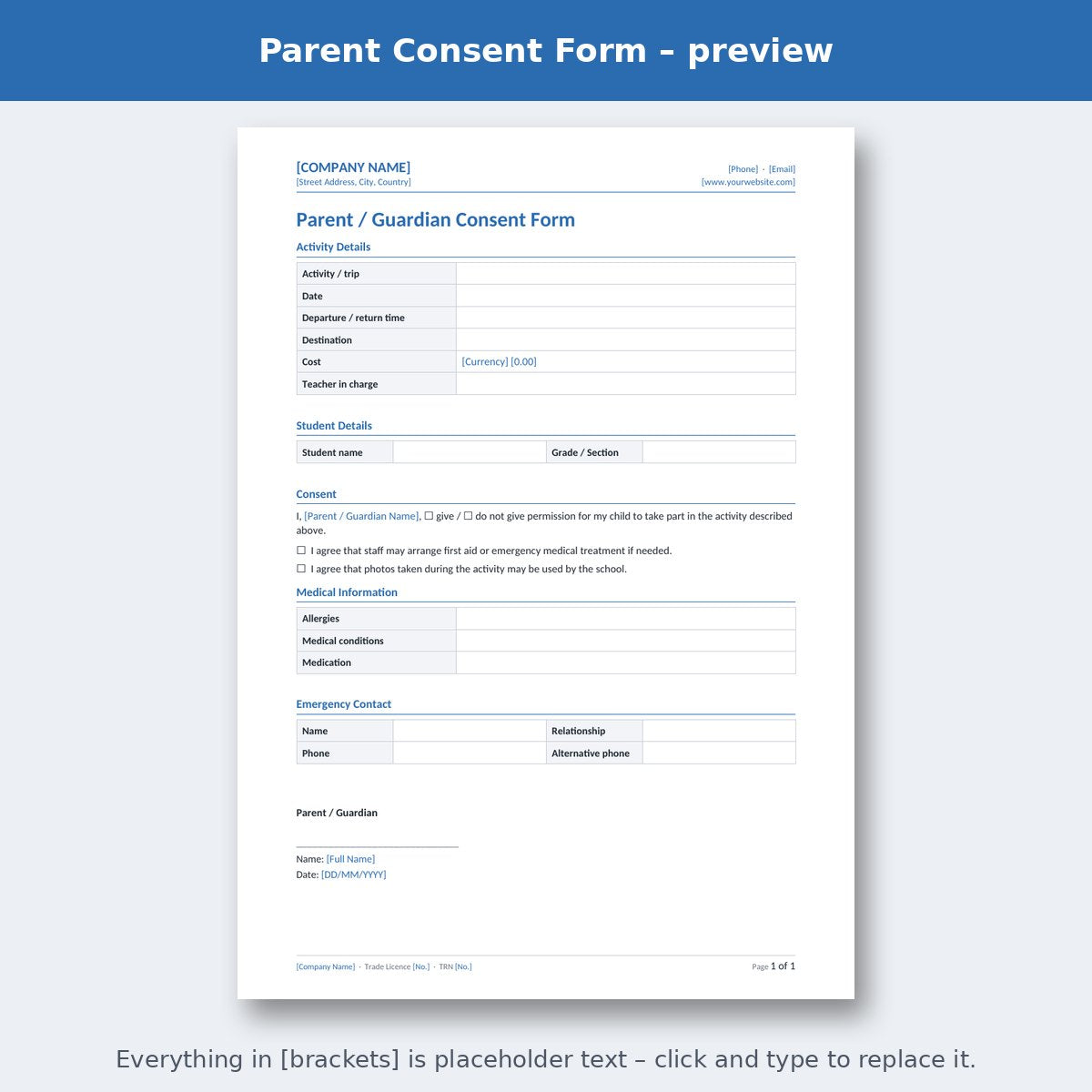 Parent Consent Form – preview