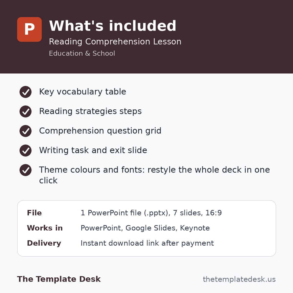 Reading Comprehension Lesson – what's included