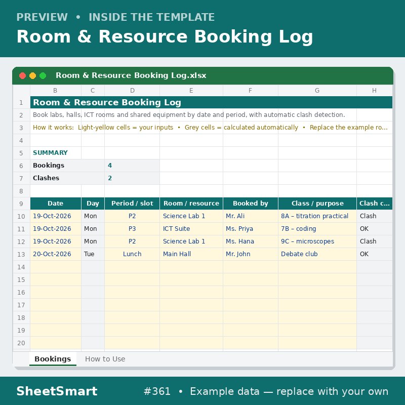 Room & Resource Booking Log – sheet preview