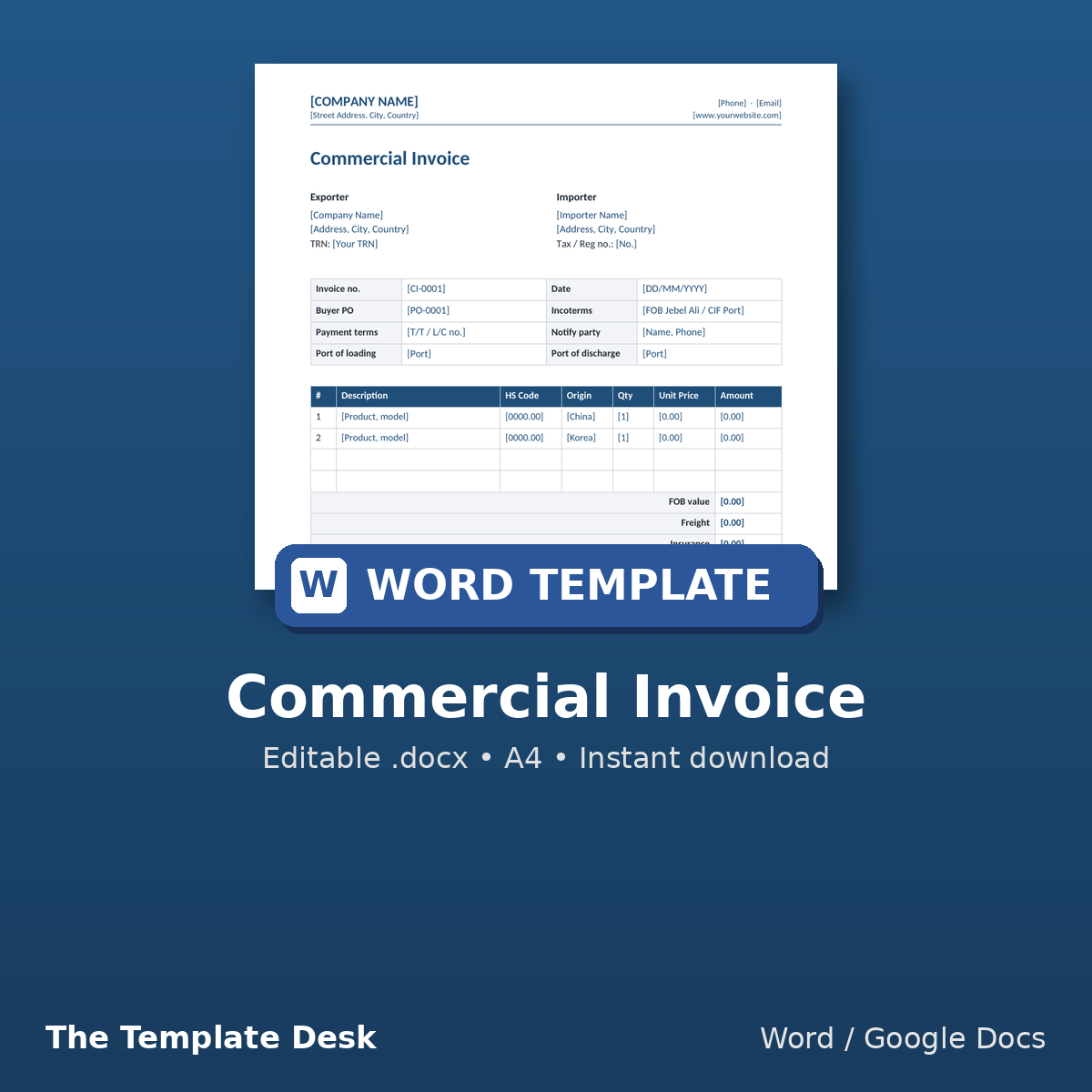 Commercial Invoice – cover