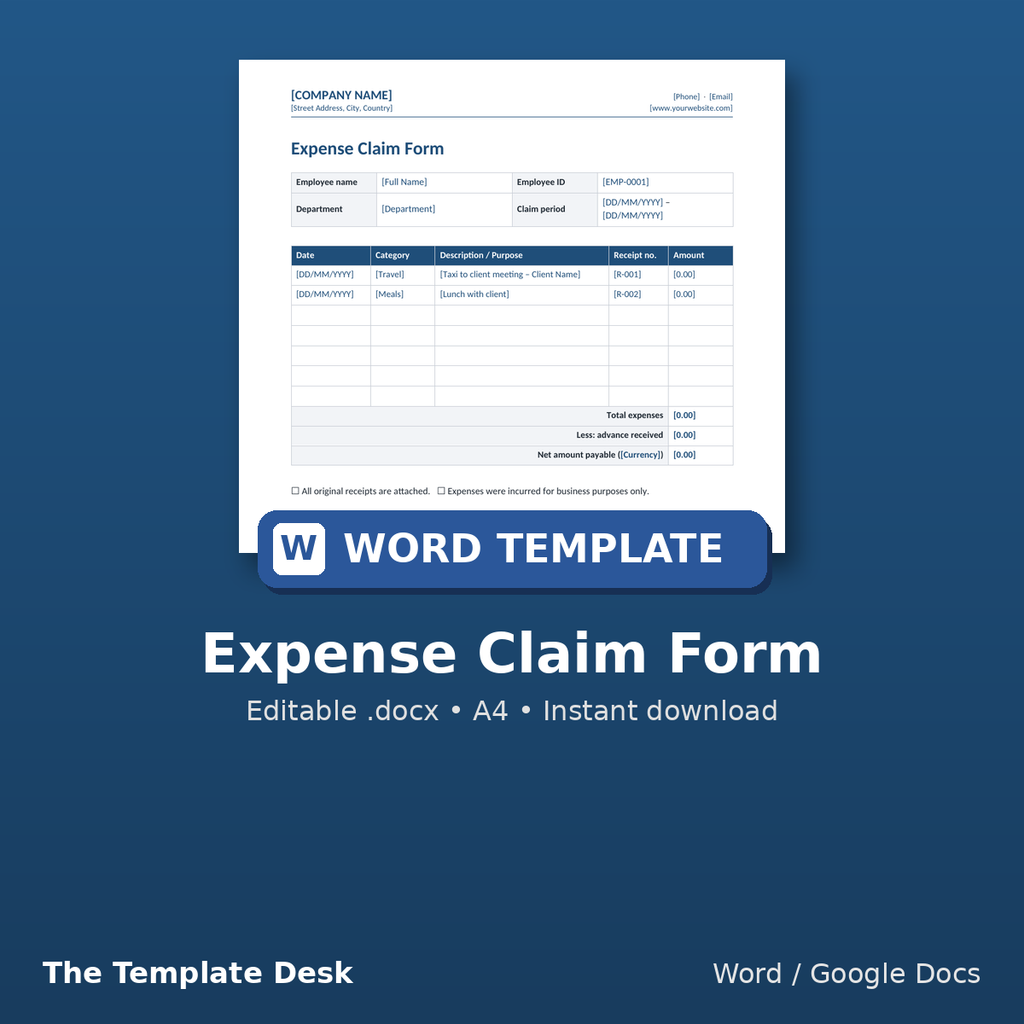Expense Claim Form – cover