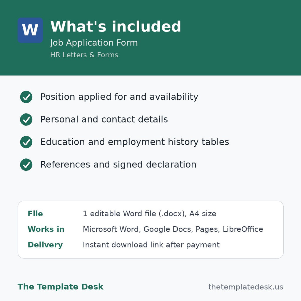 Job Application Form – what's included