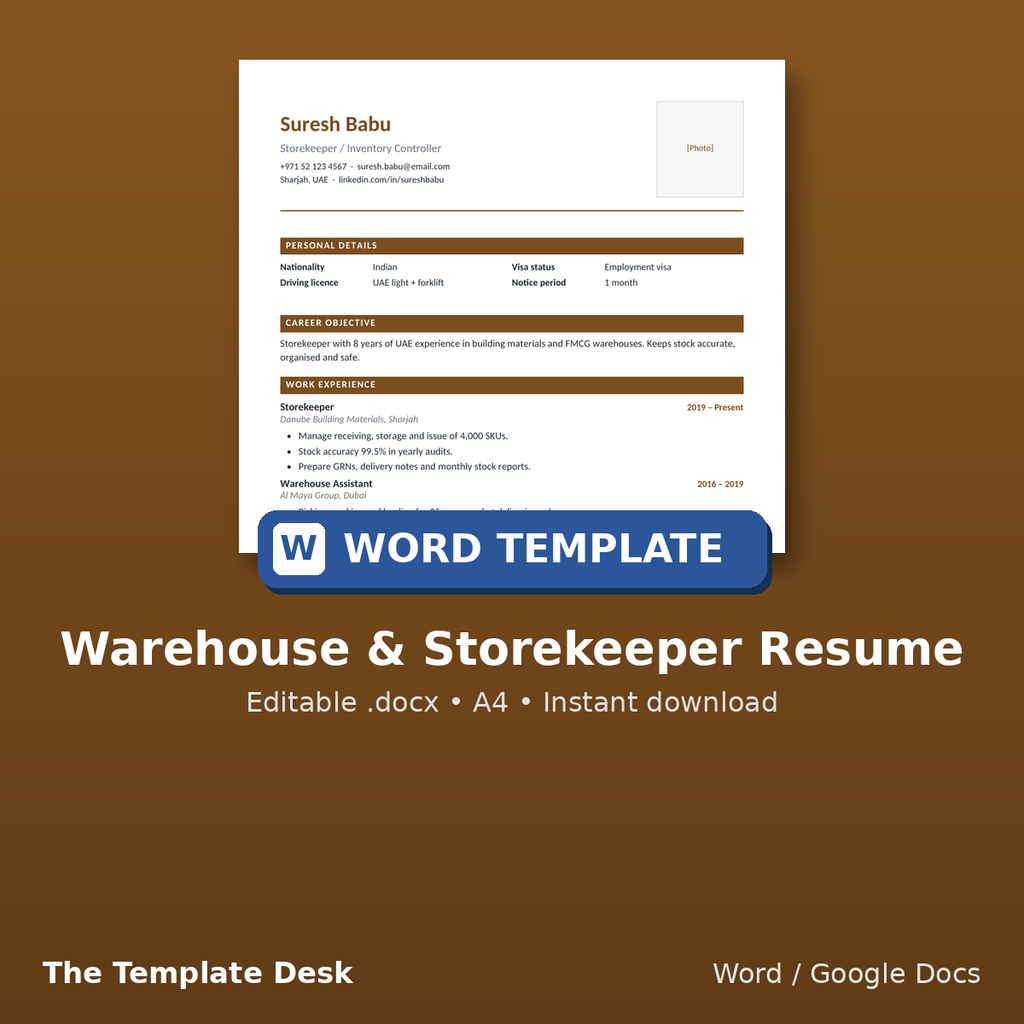 Warehouse & Storekeeper Resume – cover