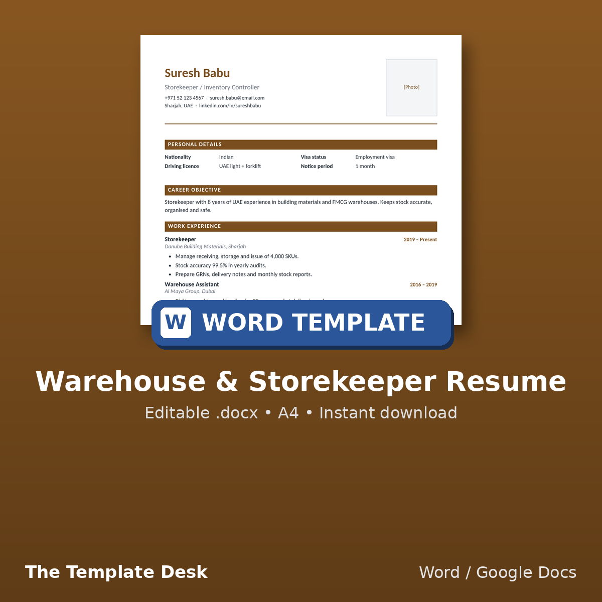 Warehouse & Storekeeper Resume – cover