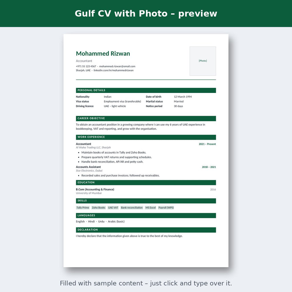 Gulf CV with Photo – preview