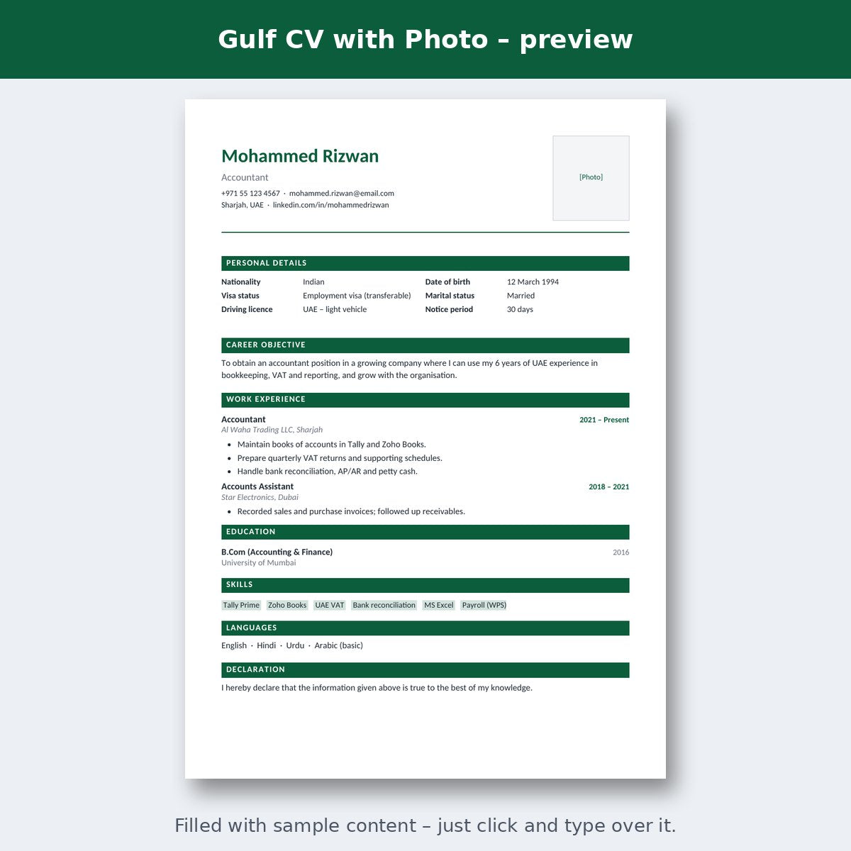 Gulf CV with Photo – preview