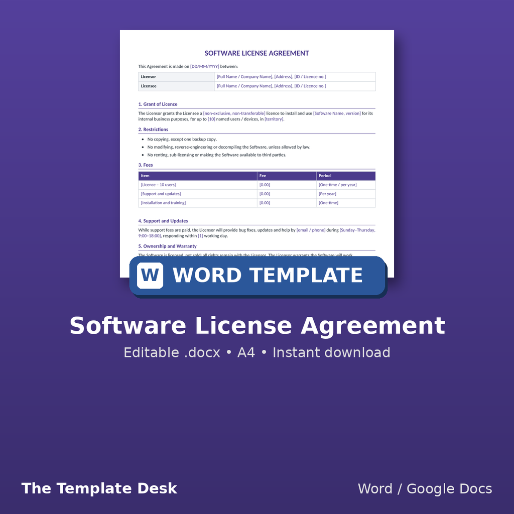 Software License Agreement – cover