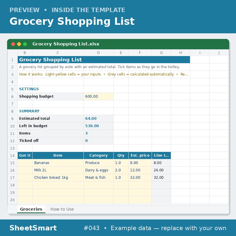 Grocery Shopping List – sheet preview