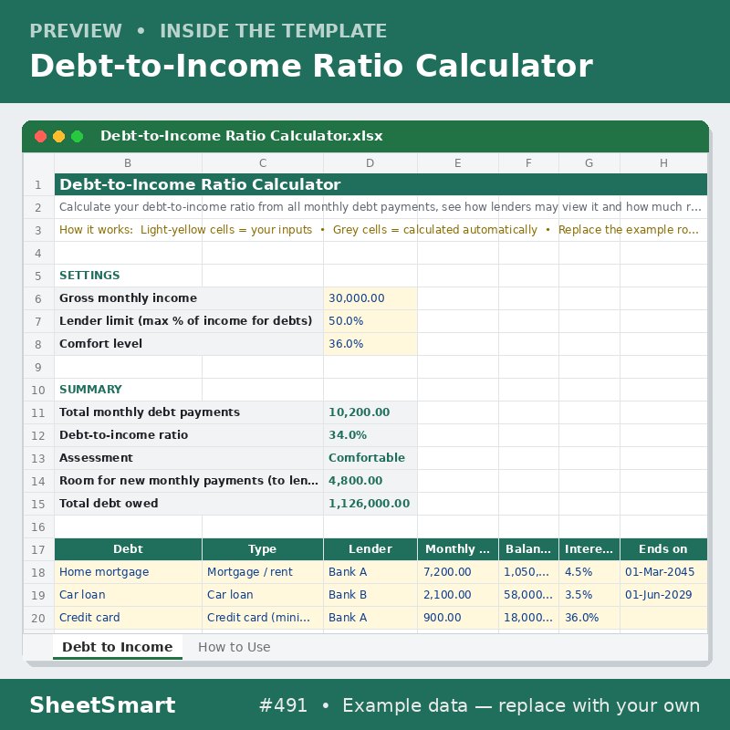 Debt-to-Income Ratio Calculator – sheet preview