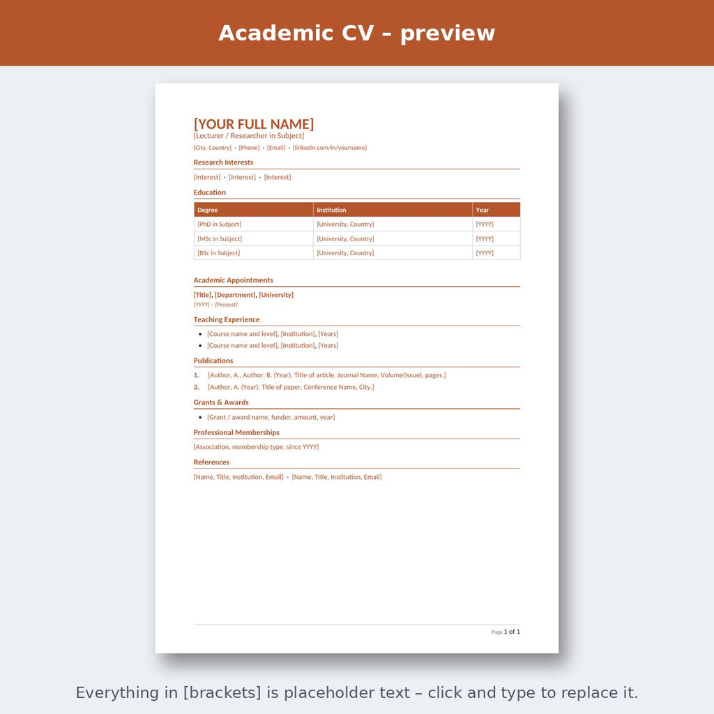 Academic CV – preview