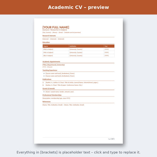 Academic CV – preview