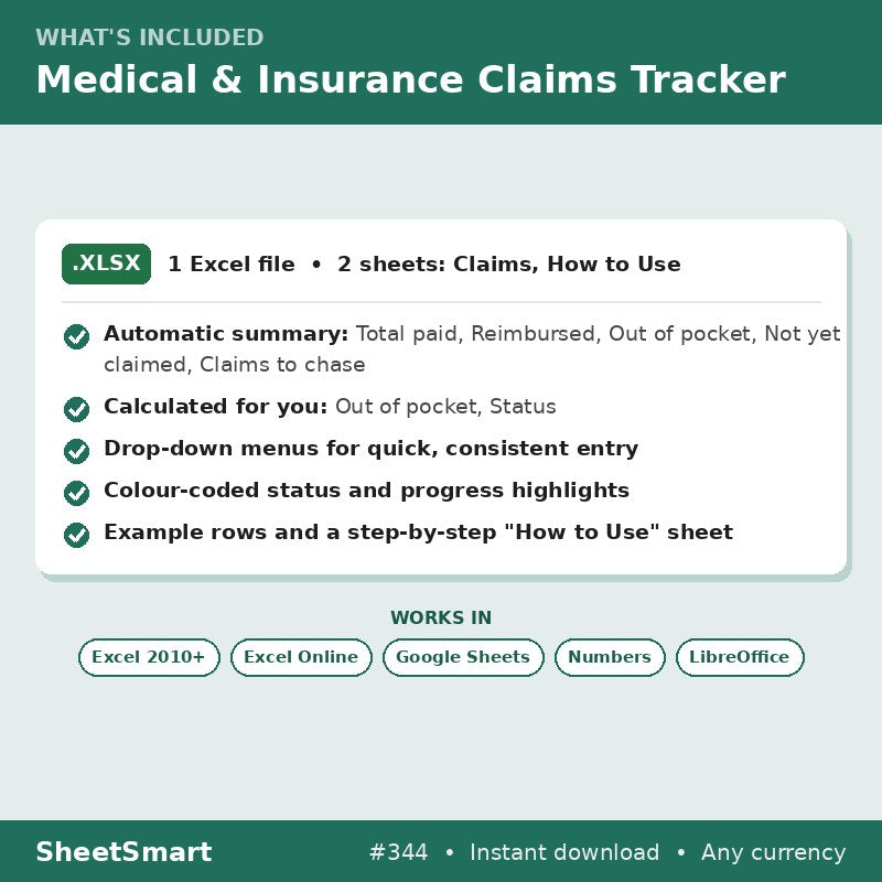 Medical & Insurance Claims Tracker – what's included