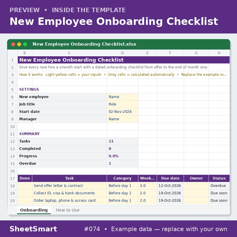New Employee Onboarding Checklist – sheet preview